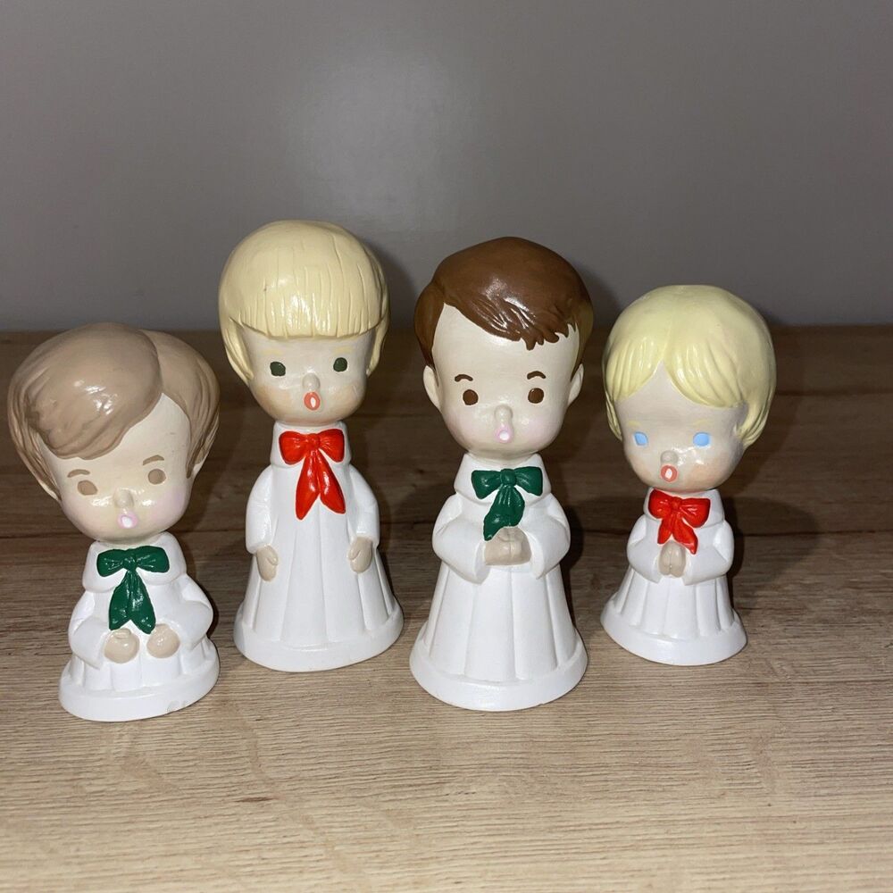 Christmas Choir Boy Figurines Set Of 4 Porcelain Bisque Carolers